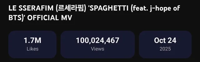 LE SSERAFIM's "SPAGHETTI" Ft. j-hope ยอดวิว 100 ล้านครั้ง