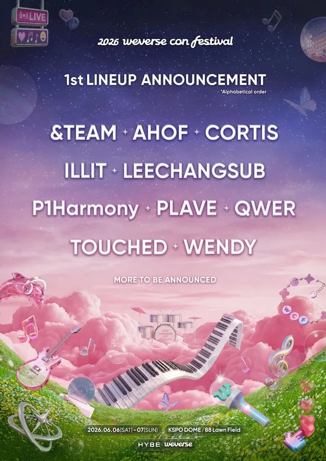 HYBE เปิดเผยรายชื่อศิลปินแรกสำหรับ ‘Weverse Con Festival 2026’