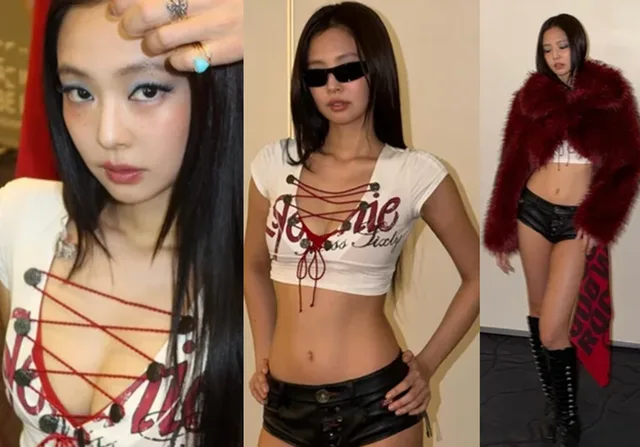 Jennie สะดุดตาในชุดครอปคอร์เซ็ทและเมคอัพสโมคกี้สีน้ำเงินที่ฮ่องกง