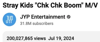 Stray Kids' "Chk Chk Boom" ทำยอดวิว 200 ล้านเป็นมิวสิกวิดีโอที่ 8