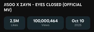 มิวสิกวิดีโอ "EYES CLOSED" ของ Jisoo BLACKPINK และ Zayn Malik ทะลุ 100 ล้านวิว