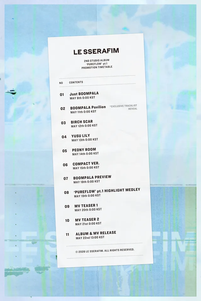 LE SSERAFIM ปล่อยตารางคัมแบ็กอัลบั้มใหม่ "PUREFLOW" พร้อมเพลงไตเติล "BOOMPALA"!