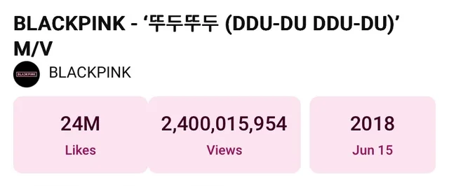 BLACKPINK สร้างประวัติศาสตร์! MV เพลง "DDU-DU DDU-DU" ทะลุ 2.4 พันล้านวิว เป็น MV วง K-Pop วงแรกที่ทำได้