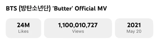 MV เพลง "Butter" ของ BTS ทะลุ 1.1 พันล้านวิวแล้ว! เป็น MV ที่ 7 ของวงที่ทำได้