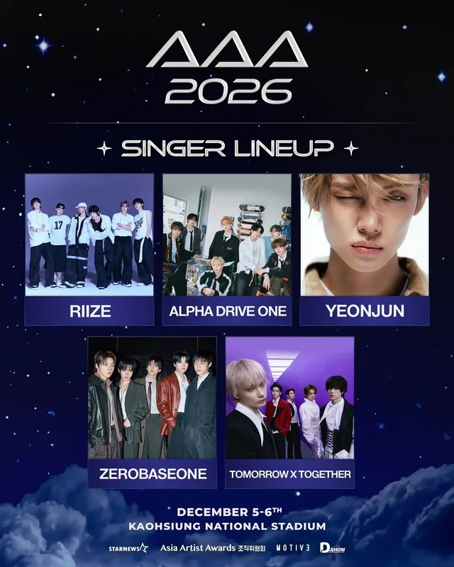 RIIZE, ALPHA DRIVE ONE, YEONJUN, ZEROBASEONE และ TOMORROW X TOGETHER ตบเท้าเข้าร่วมไลน์อัพ 'AAA 2026' เพิ่มเติม!