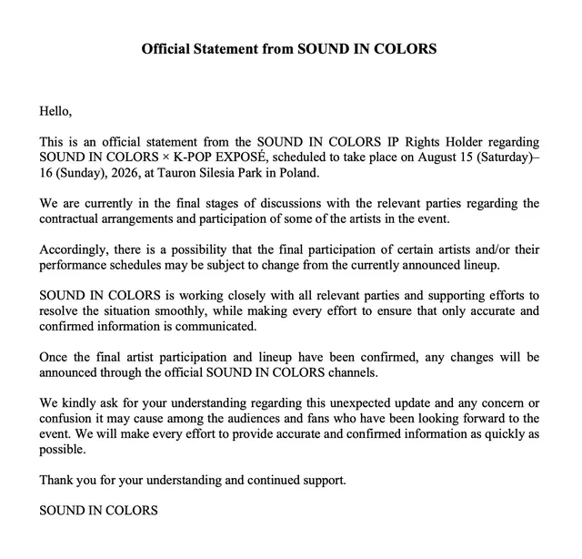 ATEEZ, iKON, STAYC, MADEIN, The Wind ประกาศยกเลิกขึ้นแสดงงาน K-pop ที่โปแลนด์