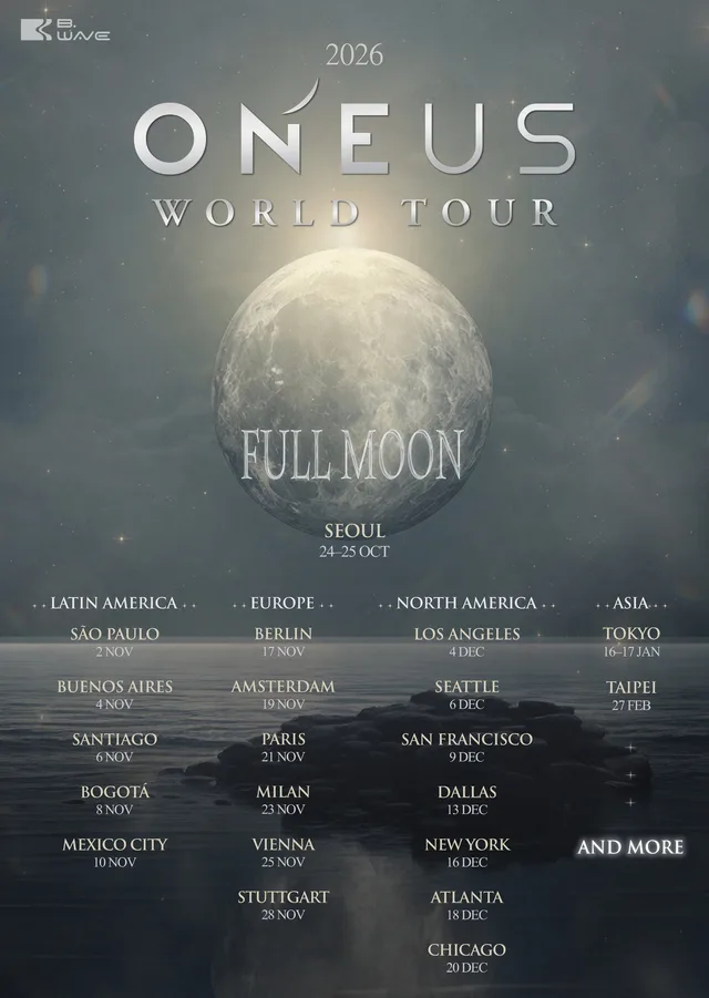 ONEUS ประกาศตารางเวิลด์ทัวร์ “FULL MOON” ปี 2026 พร้อมลุยหลายทวีป!