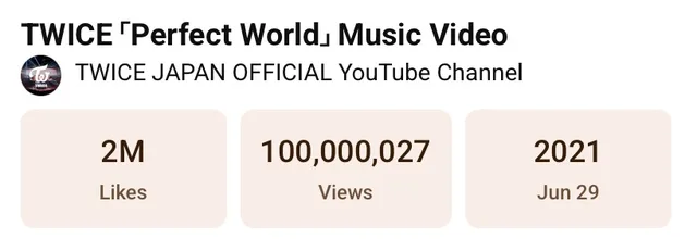 TWICE สร้างสถิติใหม่! "Perfect World" ยอดวิวทะลุ 100 ล้านวิว เป็น MV ที่ 27 ของวง