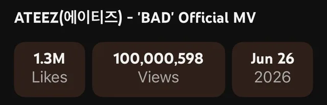 MV "BAD" ของ ATEEZ ทะลุ 100 ล้านวิวแล้ว! เป็นเพลงที่ 6 ของวงที่ทำได้