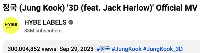 MV '3D' ของ Jungkook ทะลุ 300 ล้านวิวบน YouTube แล้ว!