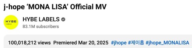 MV เพลง "MONA LISA" ของ j-hope BTS ทะลุ 100 ล้านวิวแล้วจ้า!